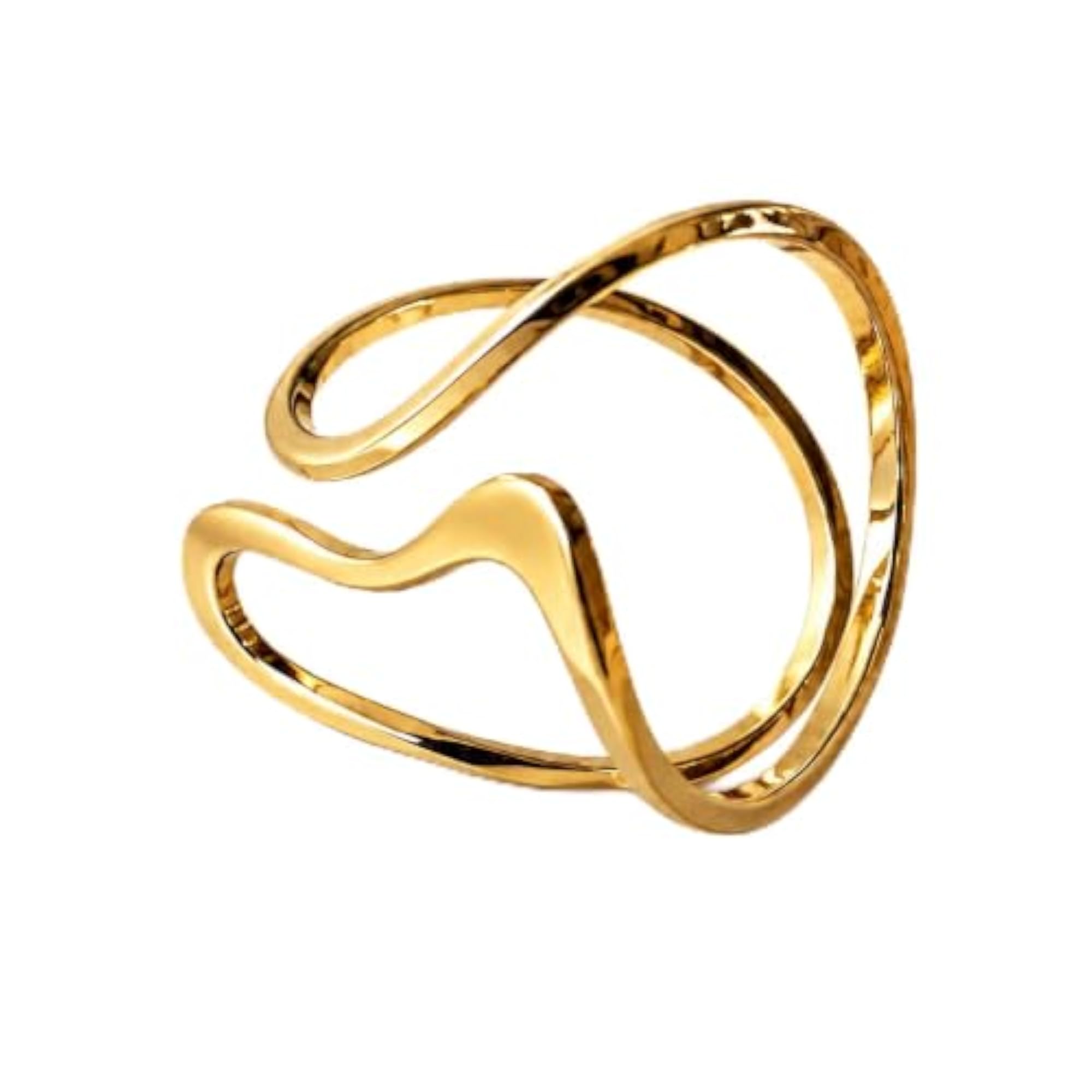 Gold-Plated Abstract Wave Design Adjustable Statement Ring